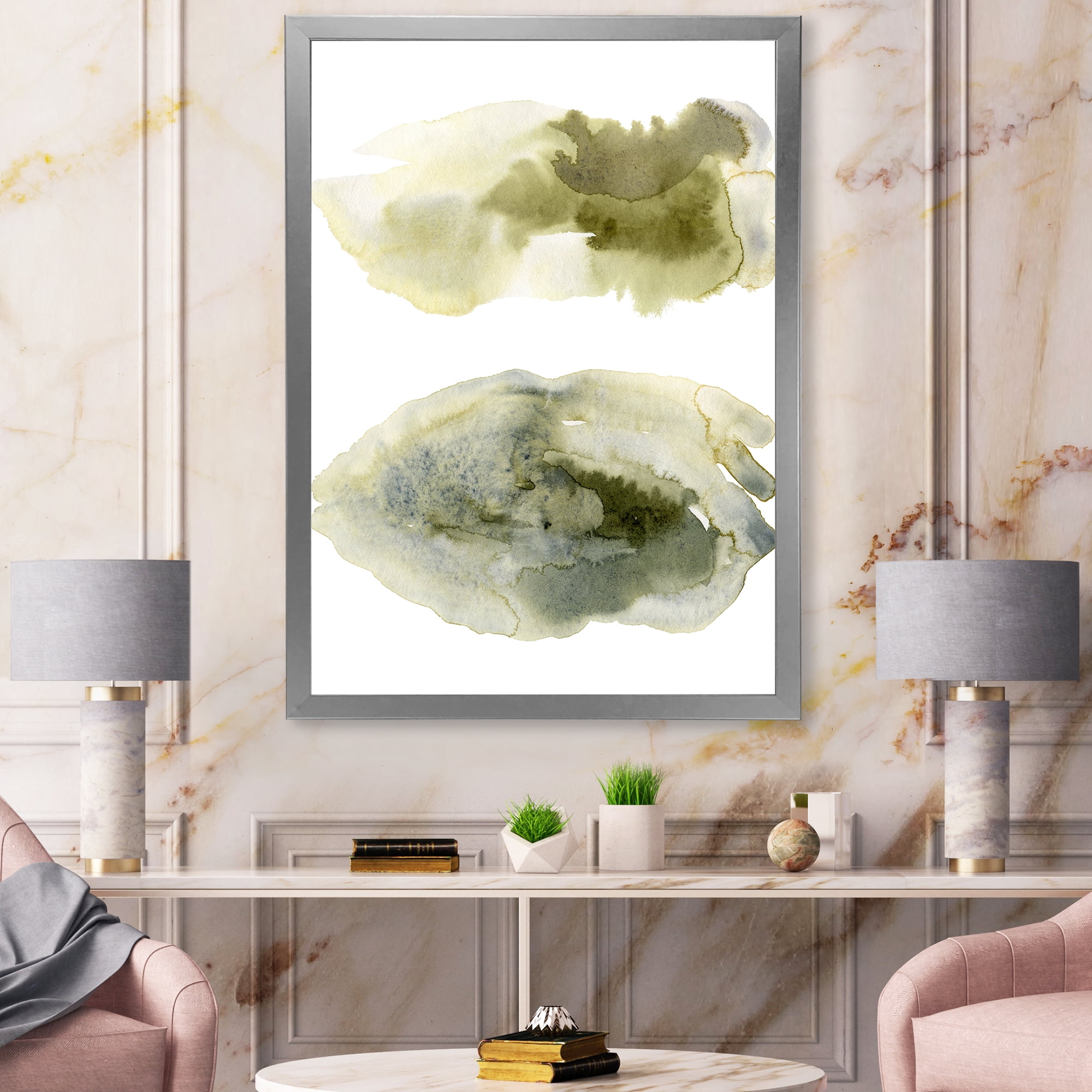 Designart 'Abstract Clouds In Dark Green I' Modern Framed Art Print