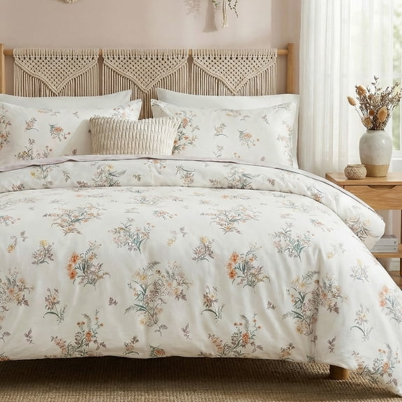 100% Cotton Comforter Vintage Floral Bedding Set Reversible Botanical Comforter Set 3 Pcs Cottagecore Aesthetic Soft Bedding Sets for All Season