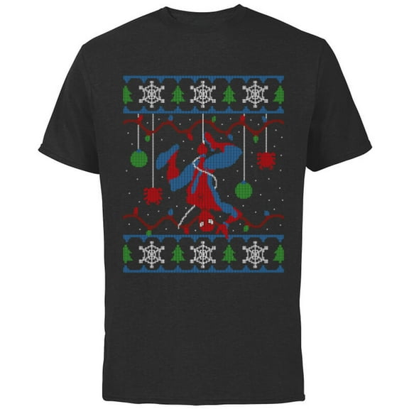 Marvel Spider-Man Upside Down Ugly Christmas Sweater - Short Sleeve Cotton T-Shirt for Adults - Customized-Black