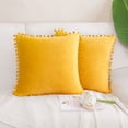 thumbnail image 2 of Unique Bargains Velvet Pillow Cover with Pompoms for Sofa 2PCS Golden Yellow 16x16Inch, 2 of 8