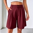thumbnail image 2 of Qgtaibl Women's Bermuda Dress Shorts High Waisted Pleated Wide Leg Shorts with Pockets Summer Loose Fit Solid Color Fomal Work Shorts Wine L, 2 of 8