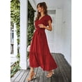 thumbnail image 4 of Vestido PRETTYGARDEN Bohemio Maxi Floral con Escote Cruzado en V Vino Rojo Talle S, 4 of 8