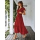 thumbnail image 4 of Vestido PRETTYGARDEN Cruzado con Volantes, Escote en V, Línea A, Maxi, Rojo Vino, Talla L, 4 of 8