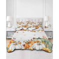 thumbnail image 2 of Twin Quilt Bedding Set, Green Orange Fall Reversible Summer Quilt 3 Pieces, Thanksgiving Pumpkins Maple Leaf Vintage Lightweight Bedspreads Coverlets with 2 Pillow Shams for All Seasons, 2 of 5