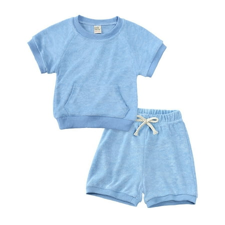 

WUXIAN Summer Toddler Boys Girls Short Sleeve Solid Color T-Shirts Rompers Tops Shorts Child Kids 2PCS Set&Outfits Infants Baby Onesie Soft Dailywear