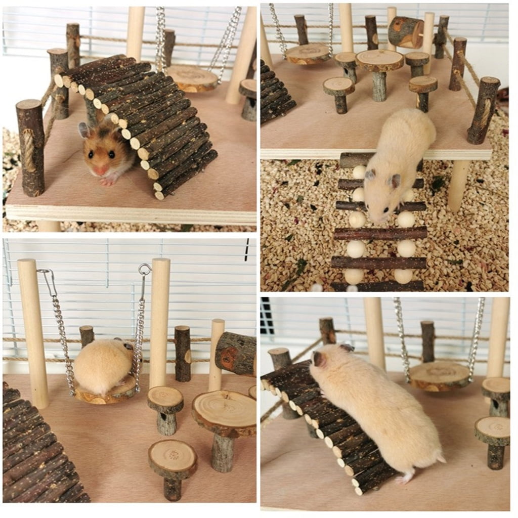 Wood Stackable Hamster Toy Combo Offering Versatility and Exploration Possibilities to Keep Small Pet Active and Happy