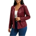 thumbnail image 3 of YTCAMLO Shiny Sequin Jackets for Women Trendy Zipper Long Sleeve Blazer Ribbed Bomber Jacket Cardigan Ladies Hooded Coat Outwear, Wine XXL, 3 of 9
