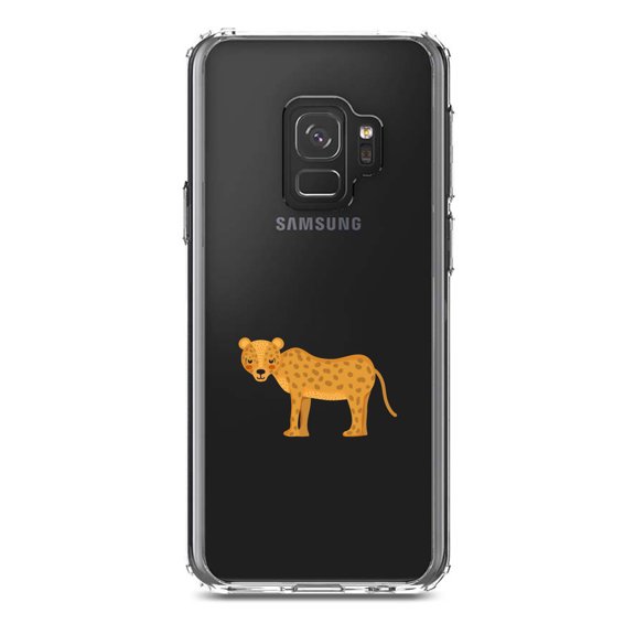 DistinctInk Clear Shockproof Hybrid Case for Samsung Galaxy S9 (5.8" Screen) - TPU Bumper Acrylic Back Tempered Glass Screen Protector - Cartoon Cheetah Leopard