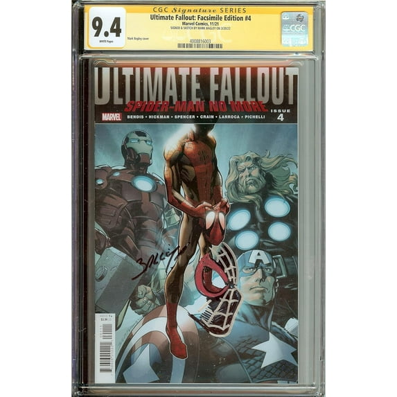 Ultimate Fallout Facsimile Edition #4 1st App Miles Morales Signed Remark Mark Bagley