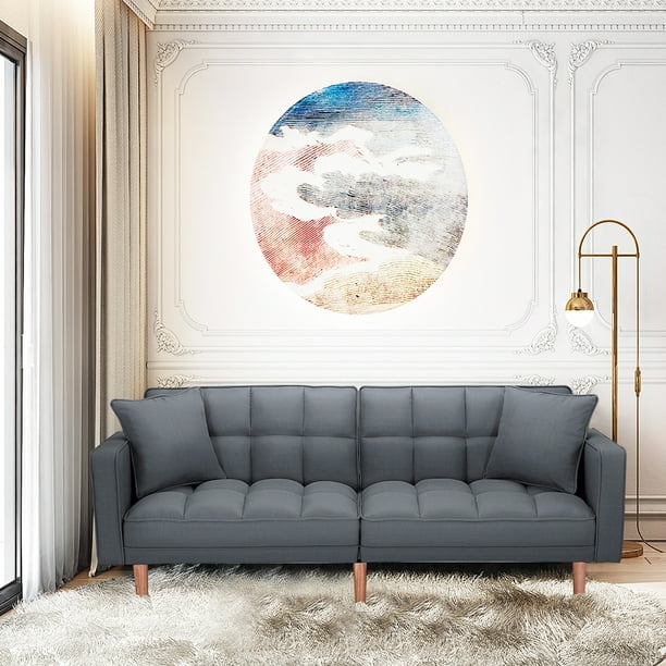 Dark Gray Couch Seventh Convertible Sofa Bed Modern Fabric Sleeper Futon Couches And Sofas With Armrest Wood Legs Two Pillows Recliner Living Room Furniture Q129 Com Dark Gray Couch Seventh Convertible, Sleepover Sofa Bed Fantastic Furniture