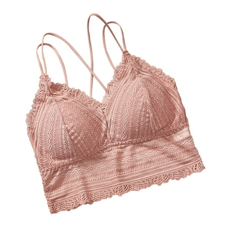 

Women Sexy Spaghetti Strap Seamless Bra V-Neck Lace Wire Free Bralette Removable Padded Push-Up Underwear Camis Tube Top
