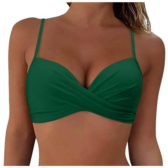 Gubotare Women's Bikini Top Bathing Suit V Neck Adjustable Spaghetti Straps Twist Front (Green,XL)