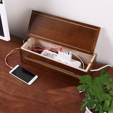 Niceauty 1Pc Coffee Wood Cable Storage Box with Heat Dissipation for Power