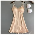 thumbnail image 2 of Samickarr Satin Silk Nightgown For Women SLeeveless V Neck Lace Nightdress With Chest Pads Ice Silk Hollow-out Solid Color Loose Lingerie Suspenders Pajama, 2 of 4
