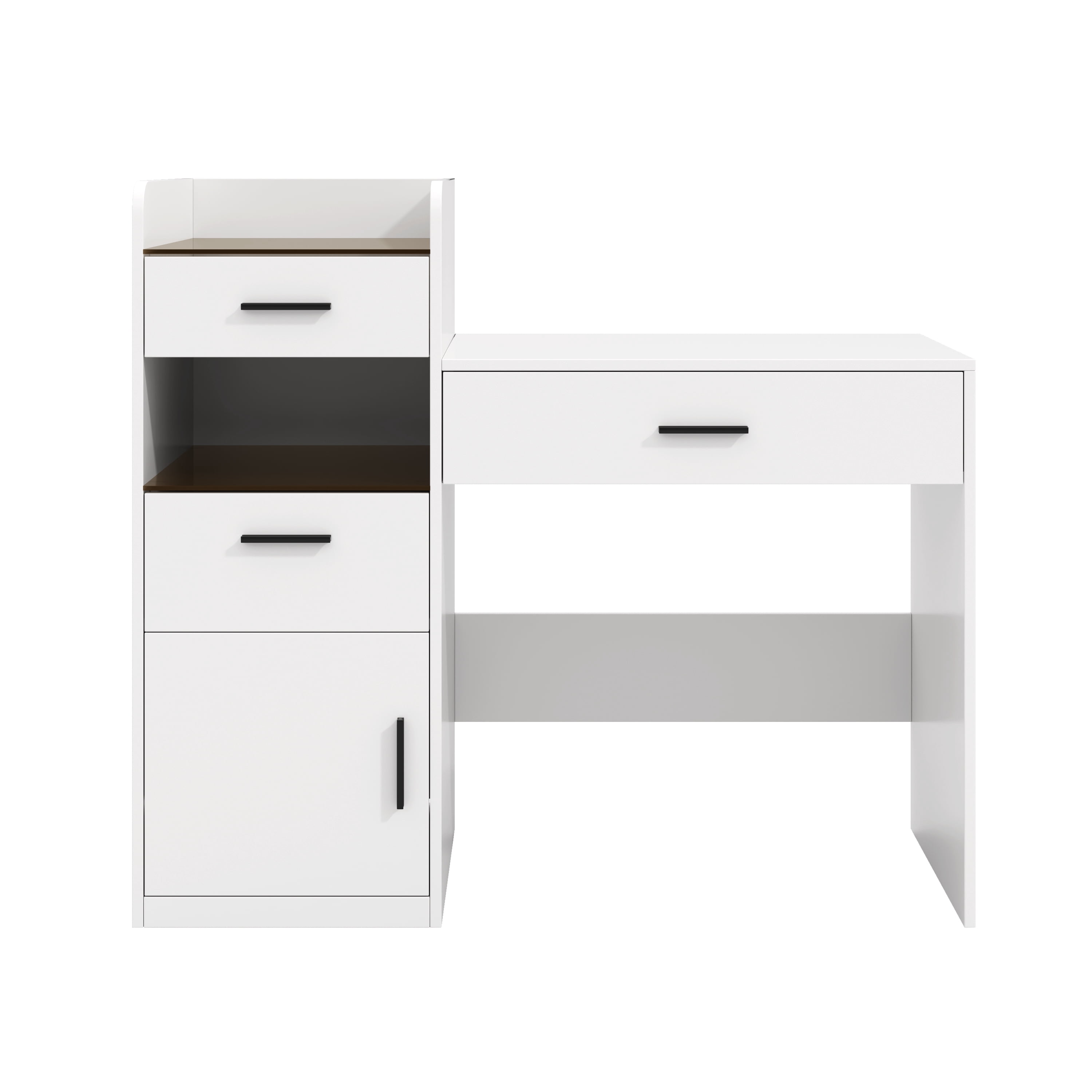 Space-Saving 3-in-1 Vanity Desk with Flip Top Mirror and Hidden Storage, Glass Top Makeup Table with 3 Drawers and Cabinet for Bedroom, White