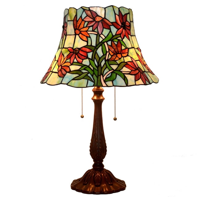 Bieye L10456 17 Inches Orchid Tiffany Style Stained Glass Table Lamp With Metal Base 25 Inch In