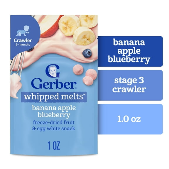 Gerber Stage 3 Baby Food, Banana Blueberry Whipped Melts, 0.85 oz Bag