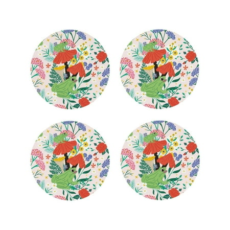 

Matuu Mushroom and Frogs for Cup Coasters Set of 4 Leather Coasters Desk Coasters for Office Measures 4” x 4”-Round Shape