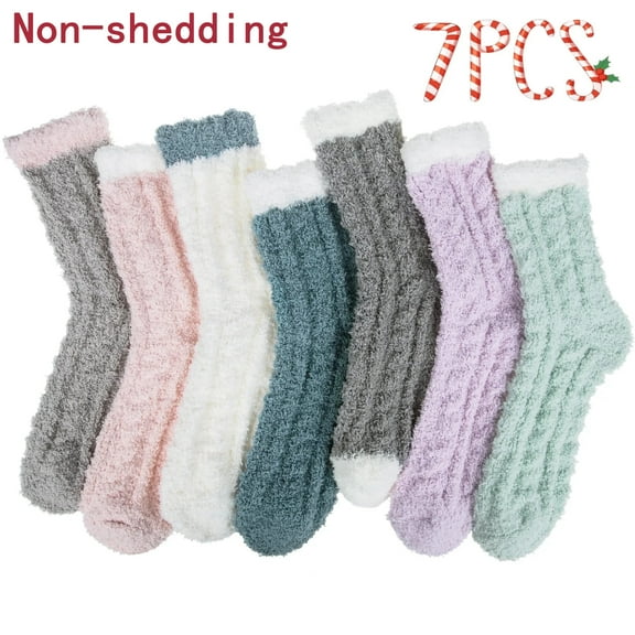 TURJGKSG 7 Pairs Fuzzy Socks Soft Cozy Fluffy Warm Winter Sleep Plush Bed Microfiber Slipper Fleece Socks for Women