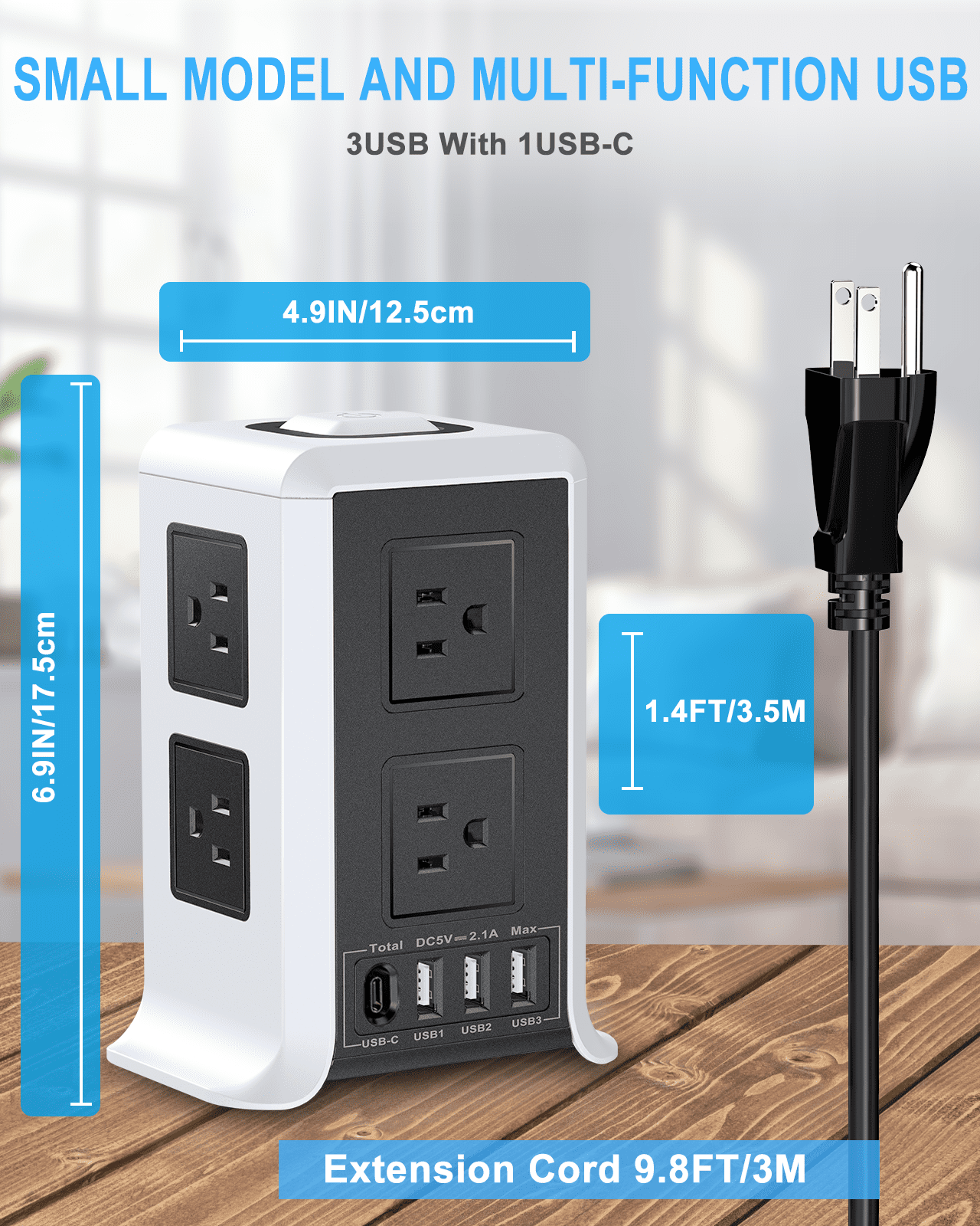 Surge Protector Power Strip Tower with USB C 8 Outlet 4 USB Ports