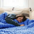 thumbnail image 3 of Modenna Chunky Knit Blanket Throws Chenille Throw Blanket, Denim Blue, 80"x 80", 3 of 8