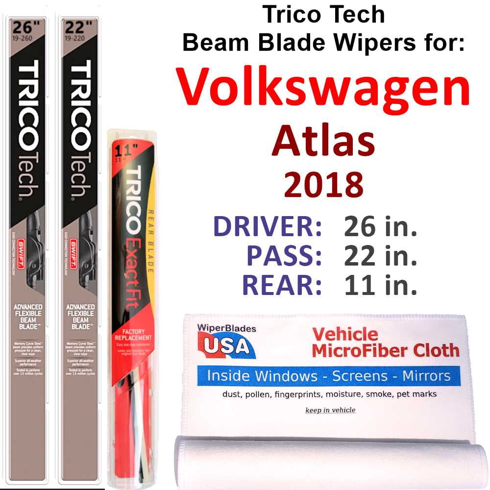 2018 Volkswagen Atlas Beam Blade Wipers (Set of 3) w/Rear Wiper