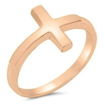 CHOOSE YOUR COLOR Rose Gold-Tone Sideways Cross Ring .925 Sterling Silver Love Band Jewelry Female Size 7