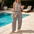 thumbnail image 5 of DYTTDG Women's Gingham Print 2-Piece Outfit | Sleeveless Round Neck Top & Elastic Waist Wide Leg Pants Set with Pockets, Casual Lounge Set, 5 of 7