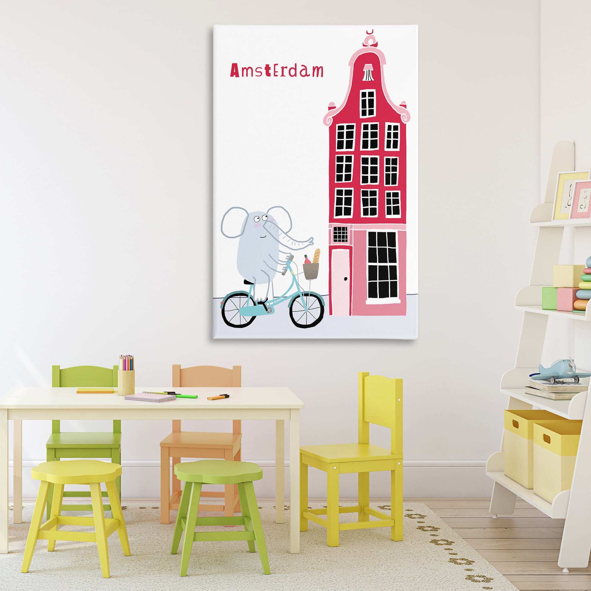 Elephant & Amsterdam Building Canvas Wall Art, design by Carla Daly