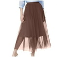 thumbnail image 5 of YUTK Womens Cotton Linen Skirts - Women's Casual Bead Three-Layer A-Line Medium Length Gauze Skirt Dance Skirt Performance Dance Skirt Khaki S, 5 of 6