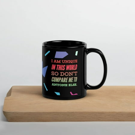 

GloWell Designs - Black Glossy Mug - Affirmation Quote - I Am Unique