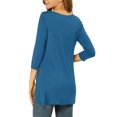 thumbnail image 3 of INSPIRE CHIC Women's Tops Round Neck 3/4 Sleeve Button Decor Irregular Hem Casual Style Blouse L Royal Blue, 3 of 7
