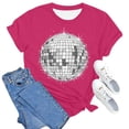 thumbnail image 4 of DGMIOCS Black and White Disco Ball Club Retro T-Shirt Women's Short Sleeve Casual Party T-Shirt Hot Pink M, 4 of 4