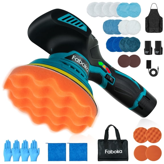 Open Box FABOKA 6 INCH CORDLESS BUFFER POLISHER 12V DUAL-ACTION ORBITAL FA001 - BLUE
