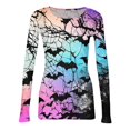 thumbnail image 6 of Satingcolo Womens Halloween Long Sleeve Crewneck Shirts Fall Trendy Funny Pumpkin Bats Skull Graphic Slim Basic Tops Blue M, 6 of 6