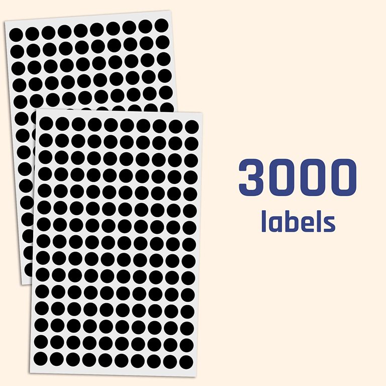 3000 Pack, 0.375 Round Dot Stickers Circle Labels - Black