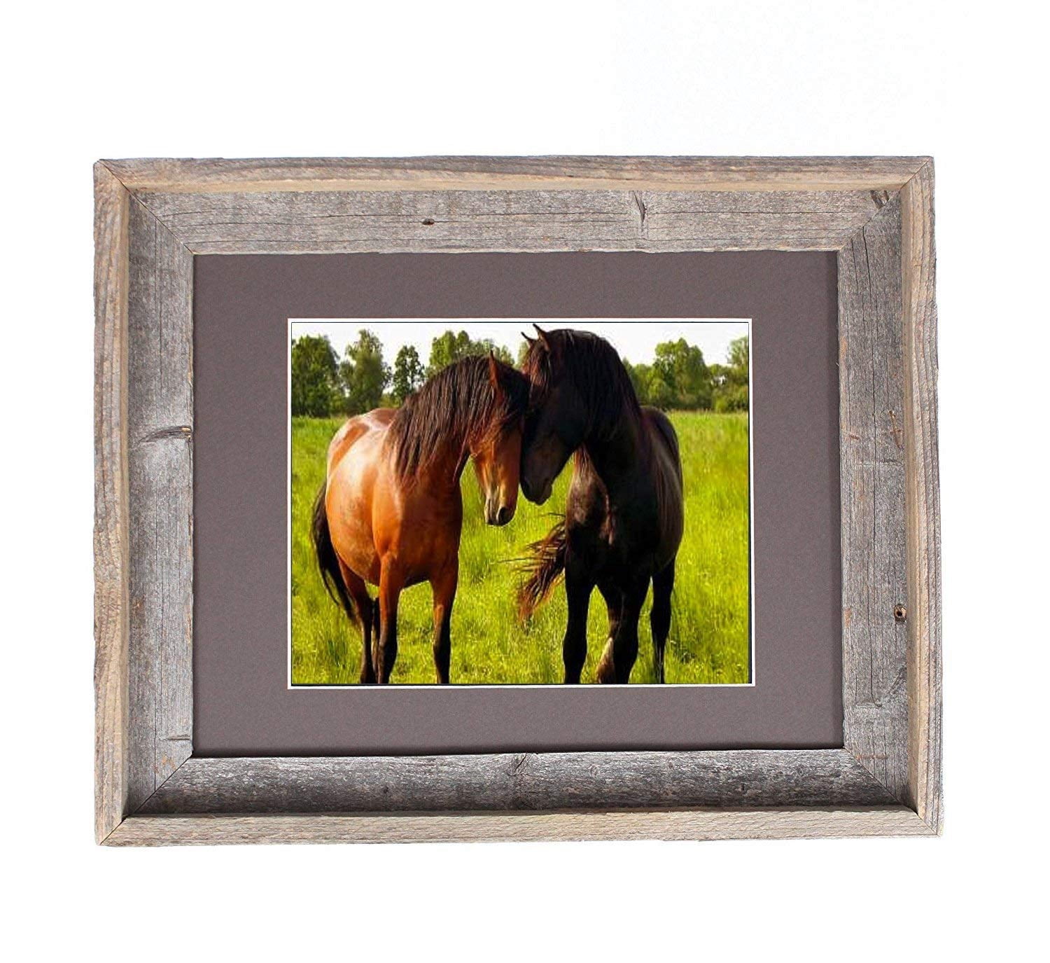 Rustic Barnwood Picture Frames – Reclaimed Wood Photo Frames – Wood Frame with Mat for Wall & Tabletop Display – Made in USA, Weathered Gray, 11x14 matted to display a 8x10, Weather Wood Mat