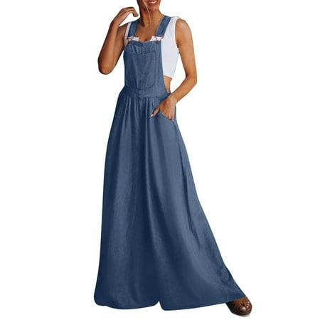 

Jumpsuits Bodysuit For Women Vintage Women Denim Jumpsuits Summer Sleeveless Solid Dungaree Wide Leg Trousers Oversize Loose Pantalones Overalls Plus Size Lingerie For Women