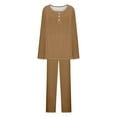thumbnail image 7 of FRSASU Pajama Sets for Women 2 Piece Lounge Set Round Neck Button up Long Sleeve Tops and Long Pants Soft Comfy Sleepwear Outfits Coffee, 7 of 7