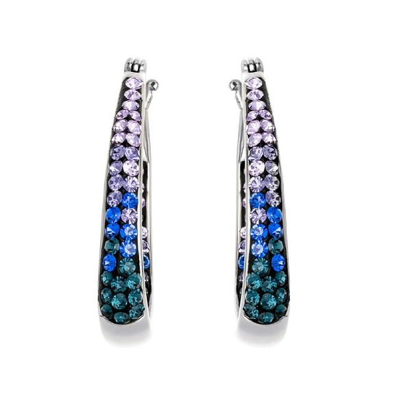 Brilliance Women's Sterling Silver Multi Blue Crystal Hoop Earrings