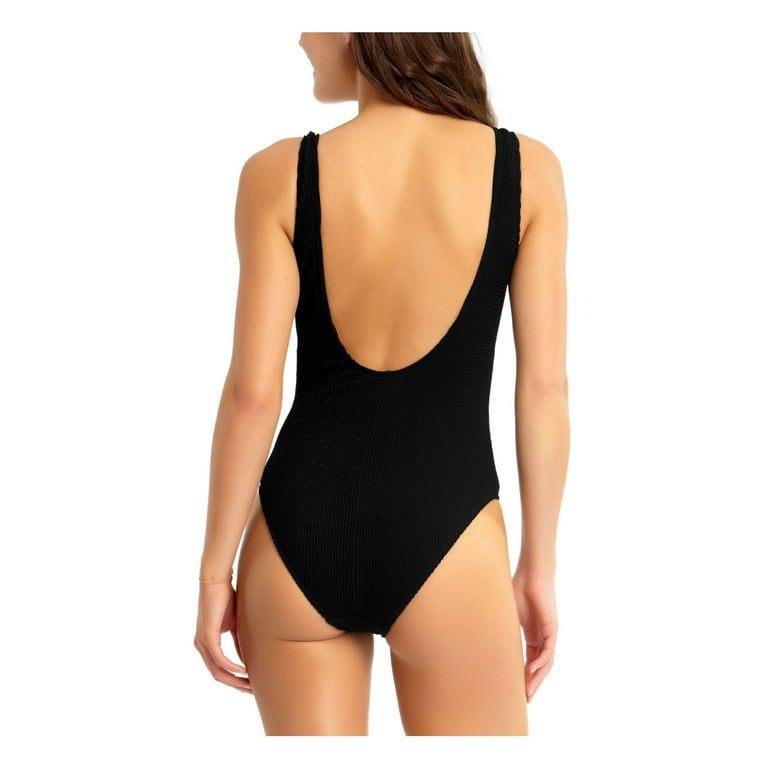 CALIFORNIA WAVES Women s Black Stretch O Ring Removable Cups Moderate Coverage Textured One Piece Swimsuit L Walmart