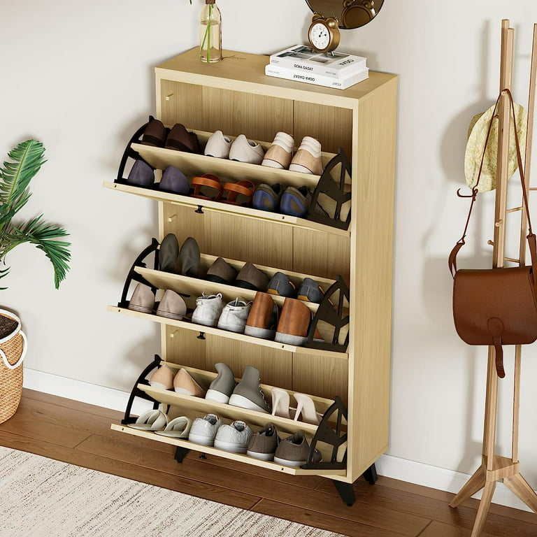 Shoe Cabinet for Entryway Slim， Rattan Shoe Cabinet, Freestanding