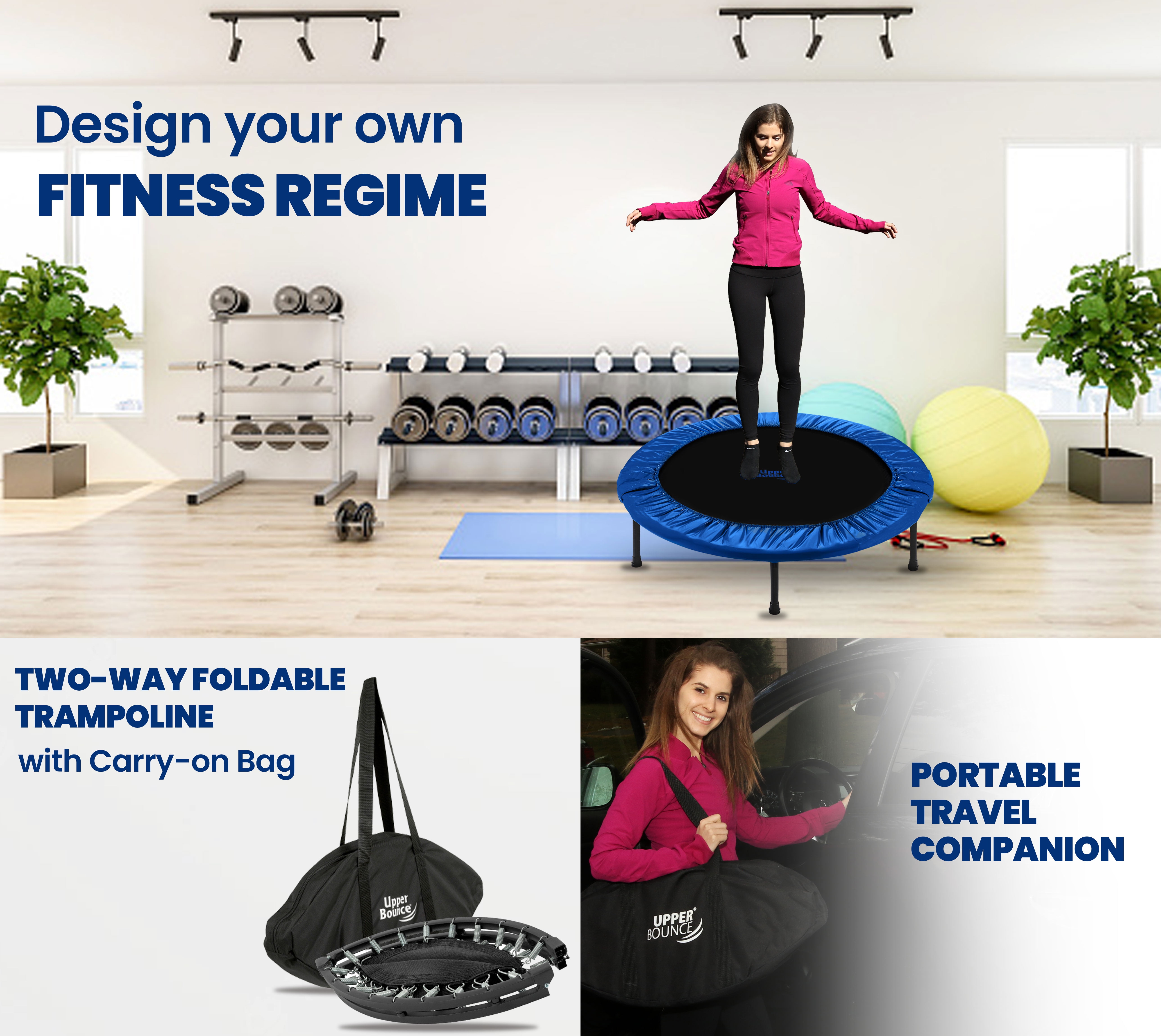 Machrus Upper Bounce 36" Mini Trampoline with Travel Carry Bag - Round Double-Fold Compact Rebounder Fitness Trampoline for Kids & Adults