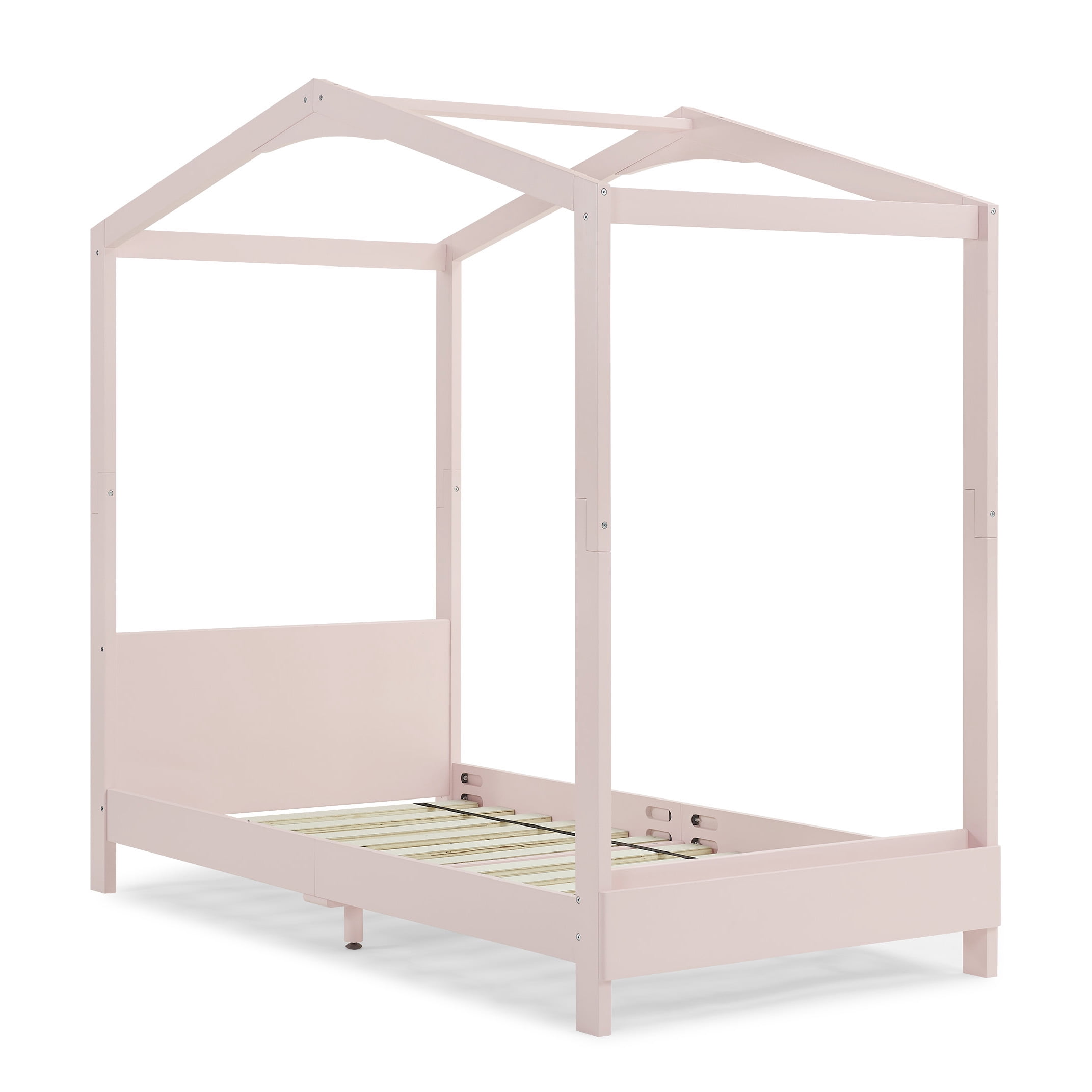 Delta Children Poppy House Wood Twin Bed, Platform Bed - No Box Spring Needed, Blush Pink