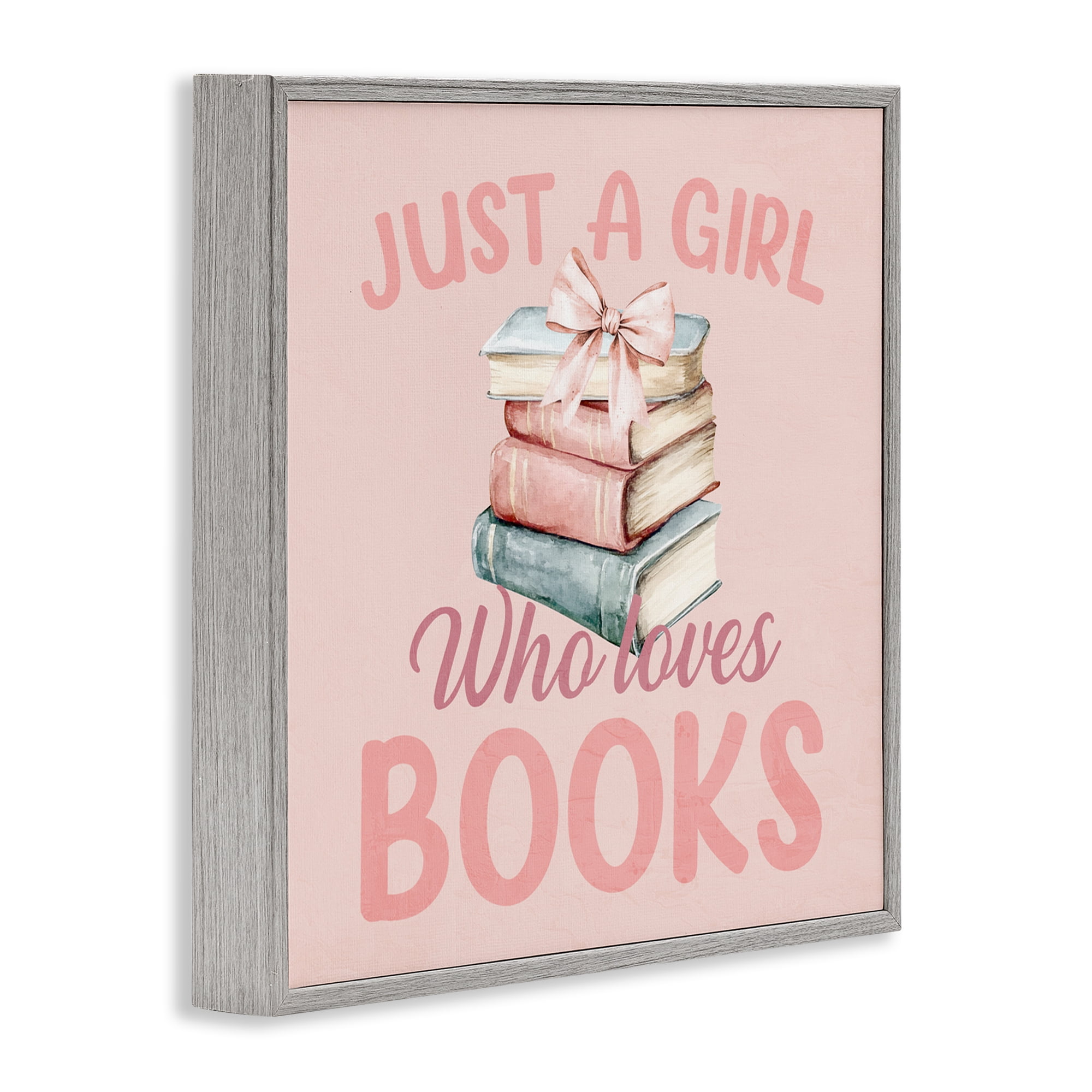 Reader Girl Who Loves Books Gray Framed Giclee Art, design by Kim Allen