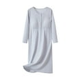 thumbnail image 2 of Sakmal Cotton Moomoo Womens Button Down Gray Long Cute Night dress Solid Long Sleeve Nightgowns for Women, 2 of 5