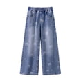 thumbnail image 4 of NAISIBABY Girls Straight Leg Jeans, with Pockets High Waist Cute Bow Fashion Casual Denim Pants Blue Size 14, 4 of 9