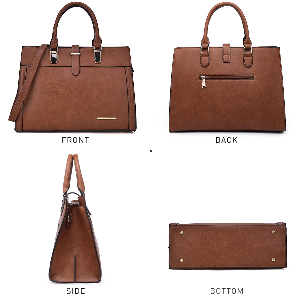Women's Handbag Flap-over Belt Shoulder Bag Top Handle Tote Satchel Purse Work Bag w/Matching Wristlet
