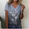 thumbnail image 7 of 2024 Summer New 3d Flower Print V-neck Short Sleeve Blouse Fashion T-shirts For Women Clothing Y2k Tee graphic t shirts, 7 of 7
