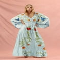 thumbnail image 1 of CNKOO Women‘s Boho Dress featuring Long Sleeves  Drawstring Waist  and Button-Up A-Line Design, 1 of 2